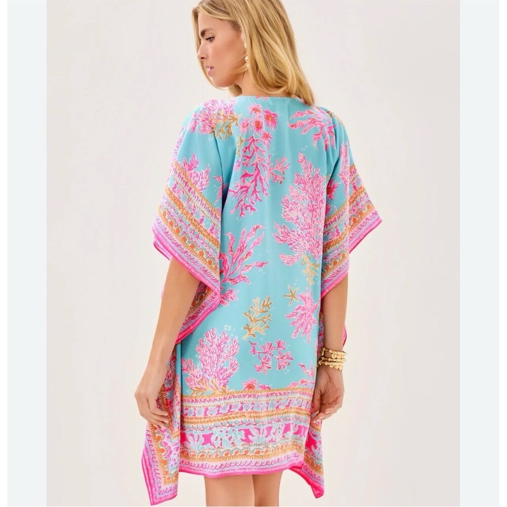 Lilly Pulitzer Lindamarie Caftan Dress Womens Small / Medium multi royal coral - Picture 3 of 6